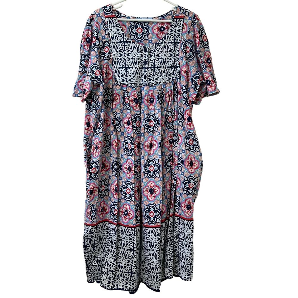 Only Necessities Women 1X 22/24 Multicolor Print Muumuu House Maxi Dress Cottage